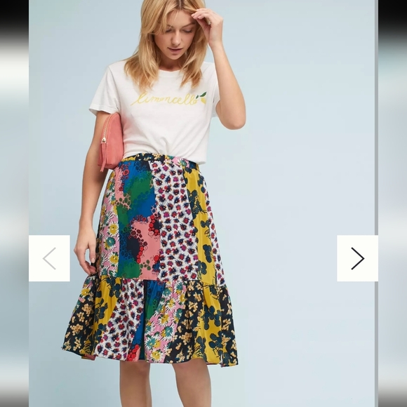 Maeve Dresses & Skirts - Maeve Flounce Patchwork 100% Silk Skirt Size SP